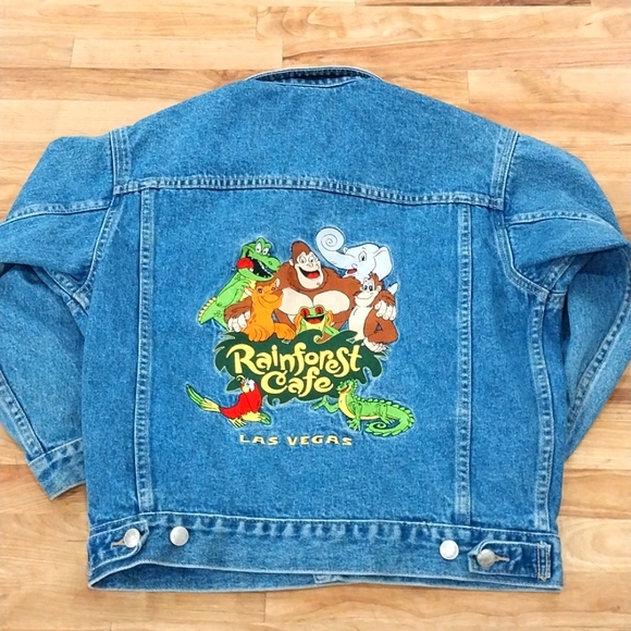 Vintage Rainforest Cafe Las Vegas Kids Denim Jacket Size 8 - Picture 1 of 16